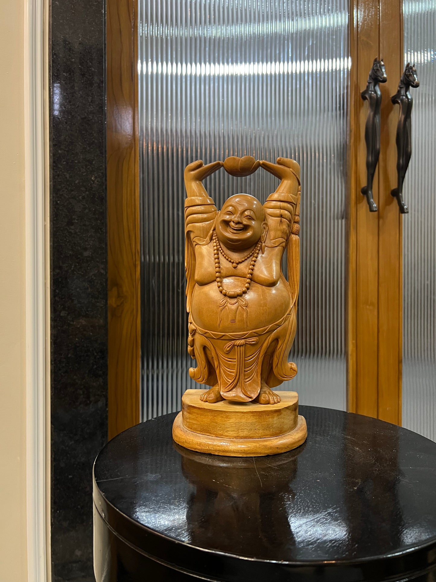 Sandalwood Laughing Buddha Carving - Malji Arts