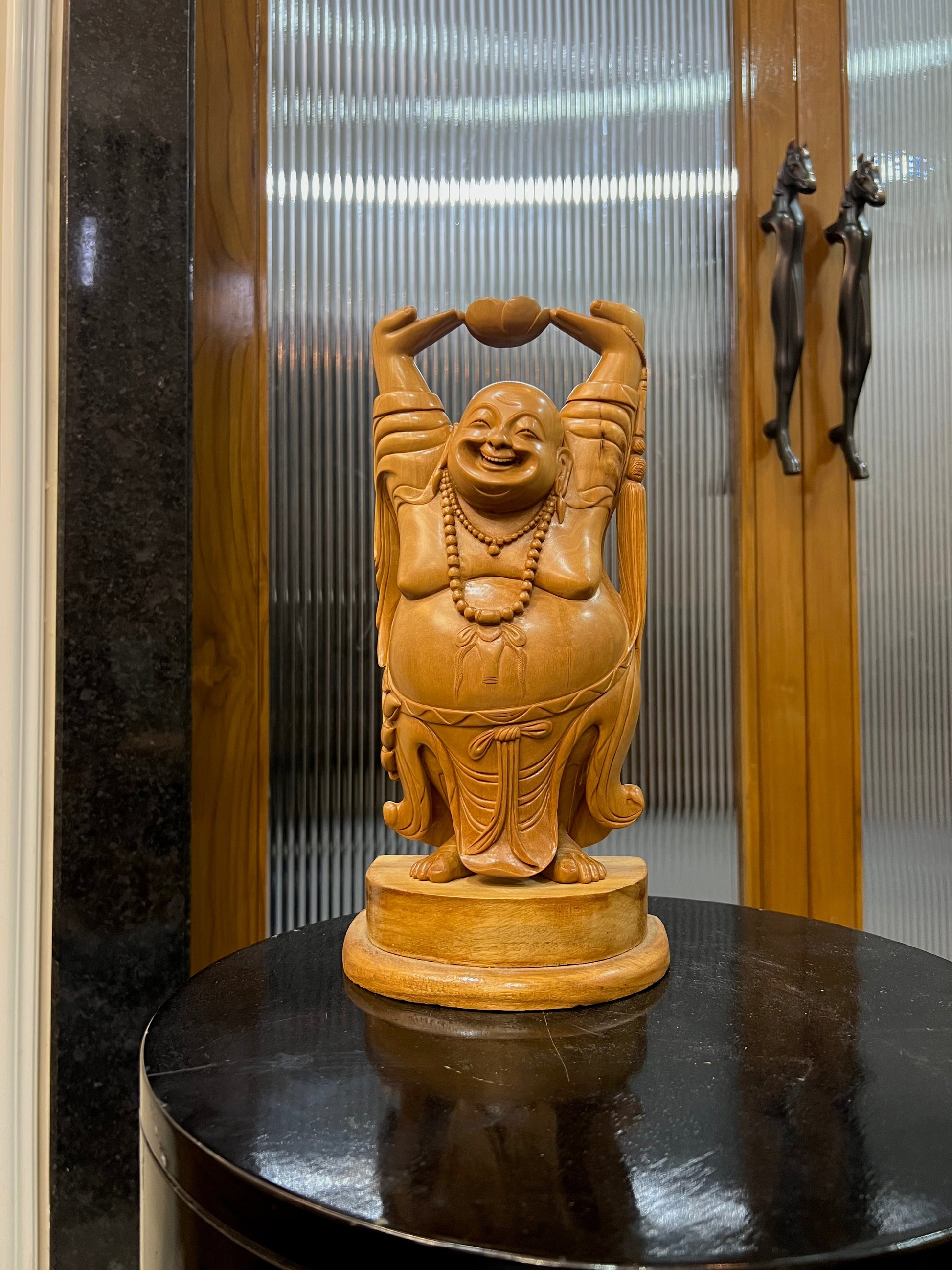 Sandalwood Laughing Buddha Carving - Malji Arts