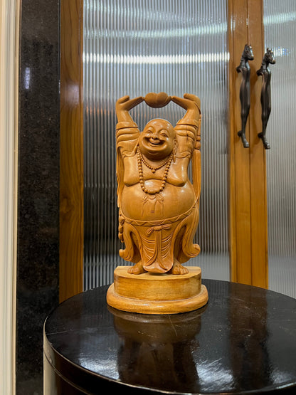 Sandalwood Laughing Buddha Carving - Malji Arts