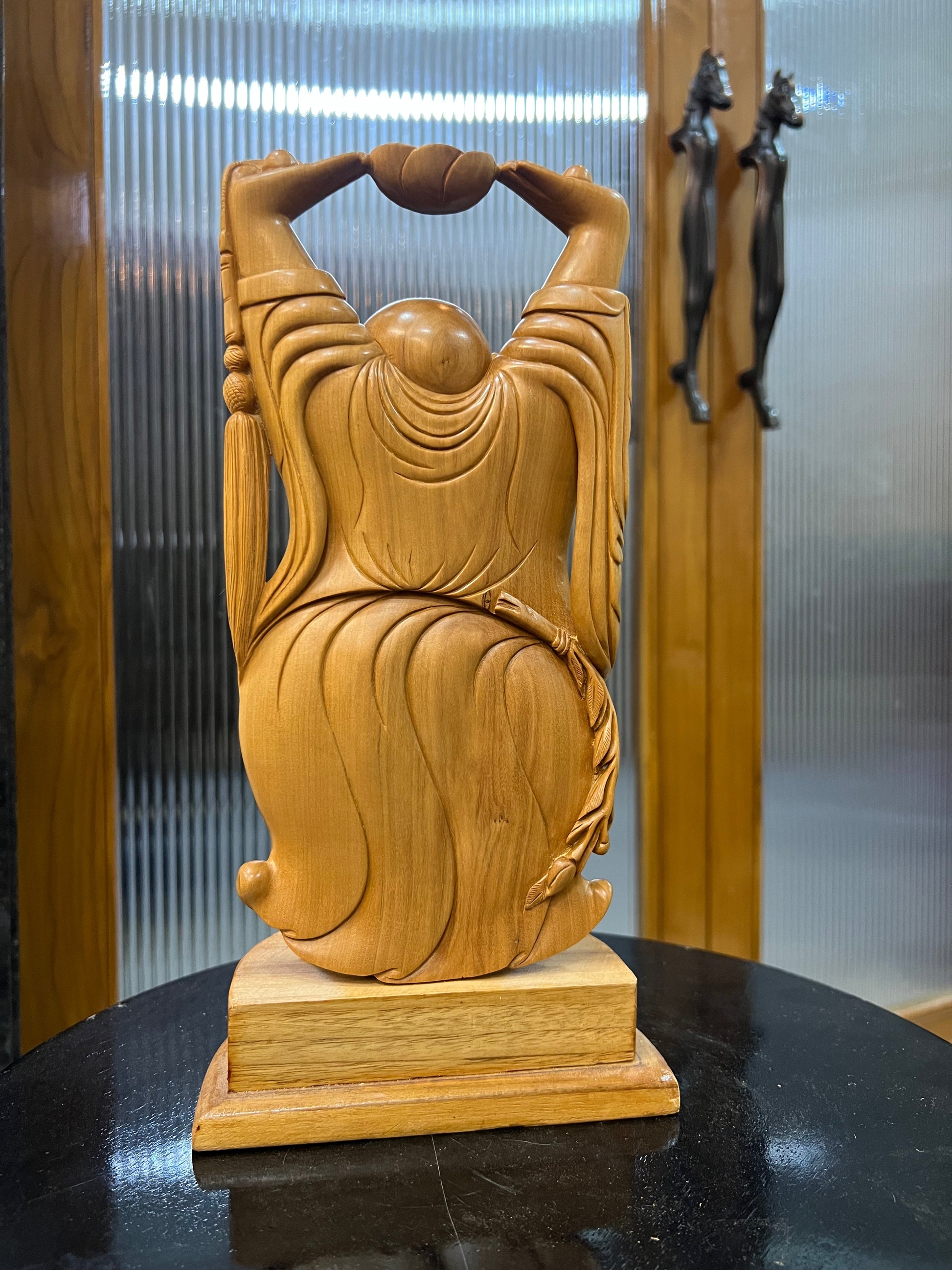 Sandalwood Laughing Buddha Carving - Malji Arts