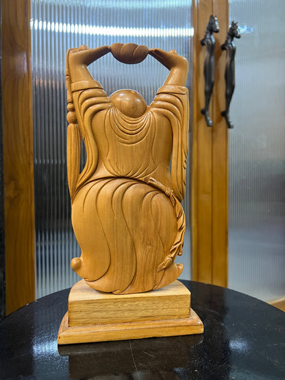Sandalwood Laughing Buddha Carving - Malji Arts