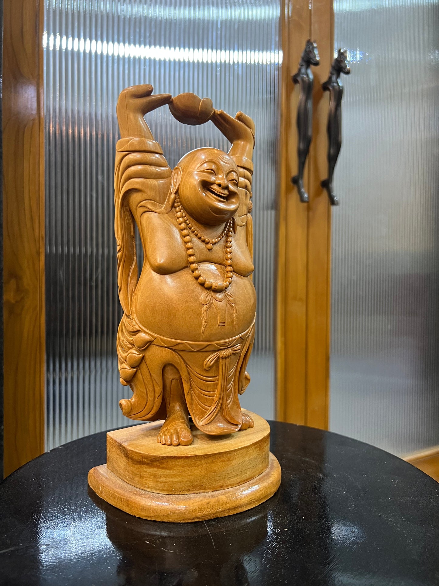 Sandalwood Laughing Buddha Carving - Malji Arts