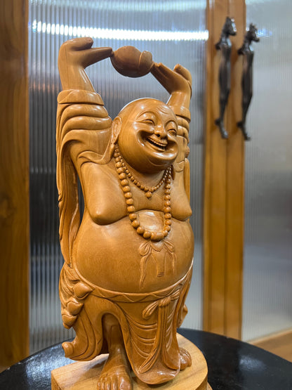Sandalwood Laughing Buddha Carving - Malji Arts