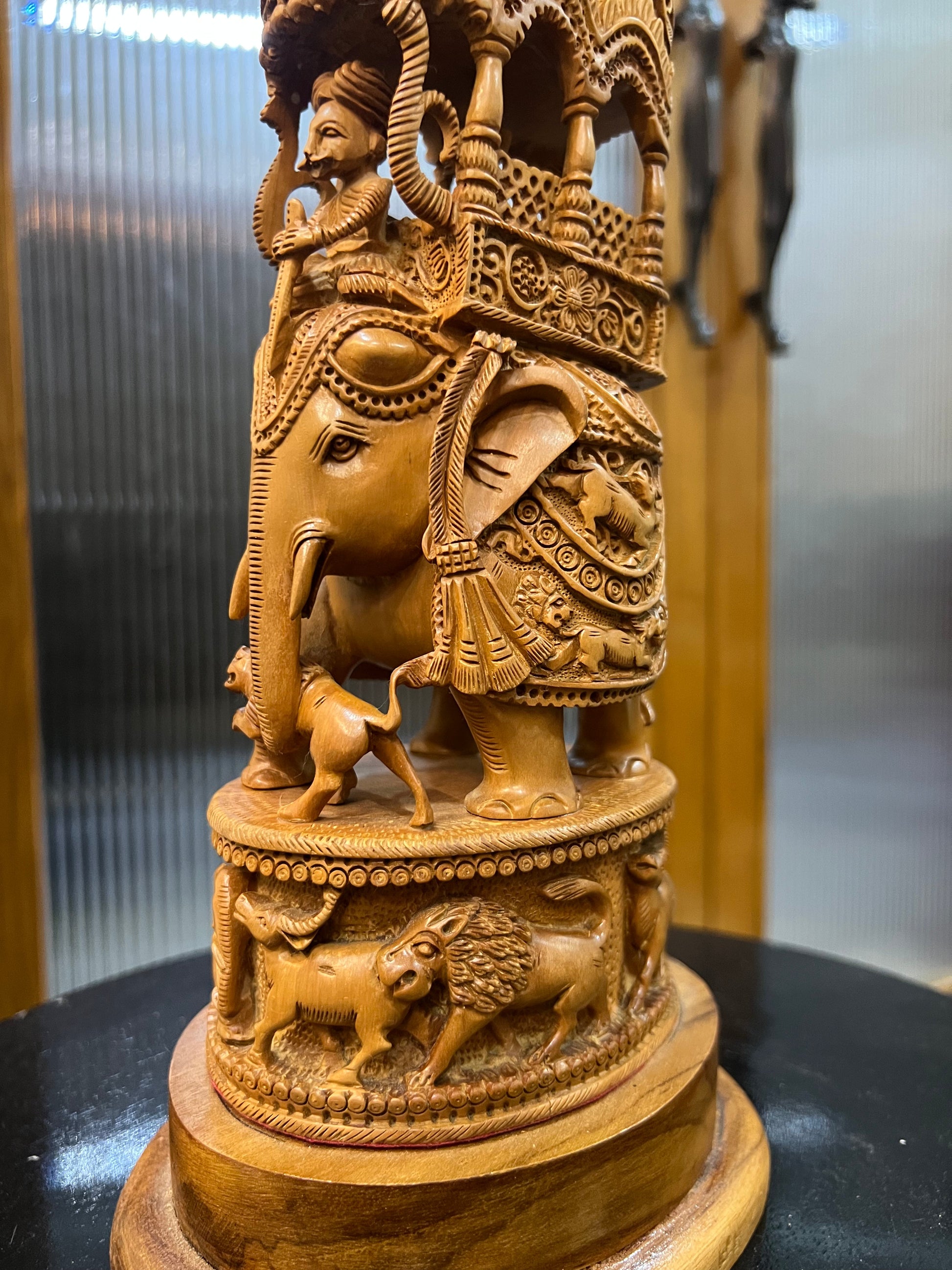 Sandalwood Fine Carved Sikar Carving Ambabari (12" inches) - Malji Arts