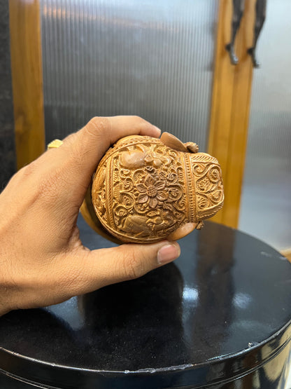Sandalwood Craving Round Elephant With Base - Malji Arts