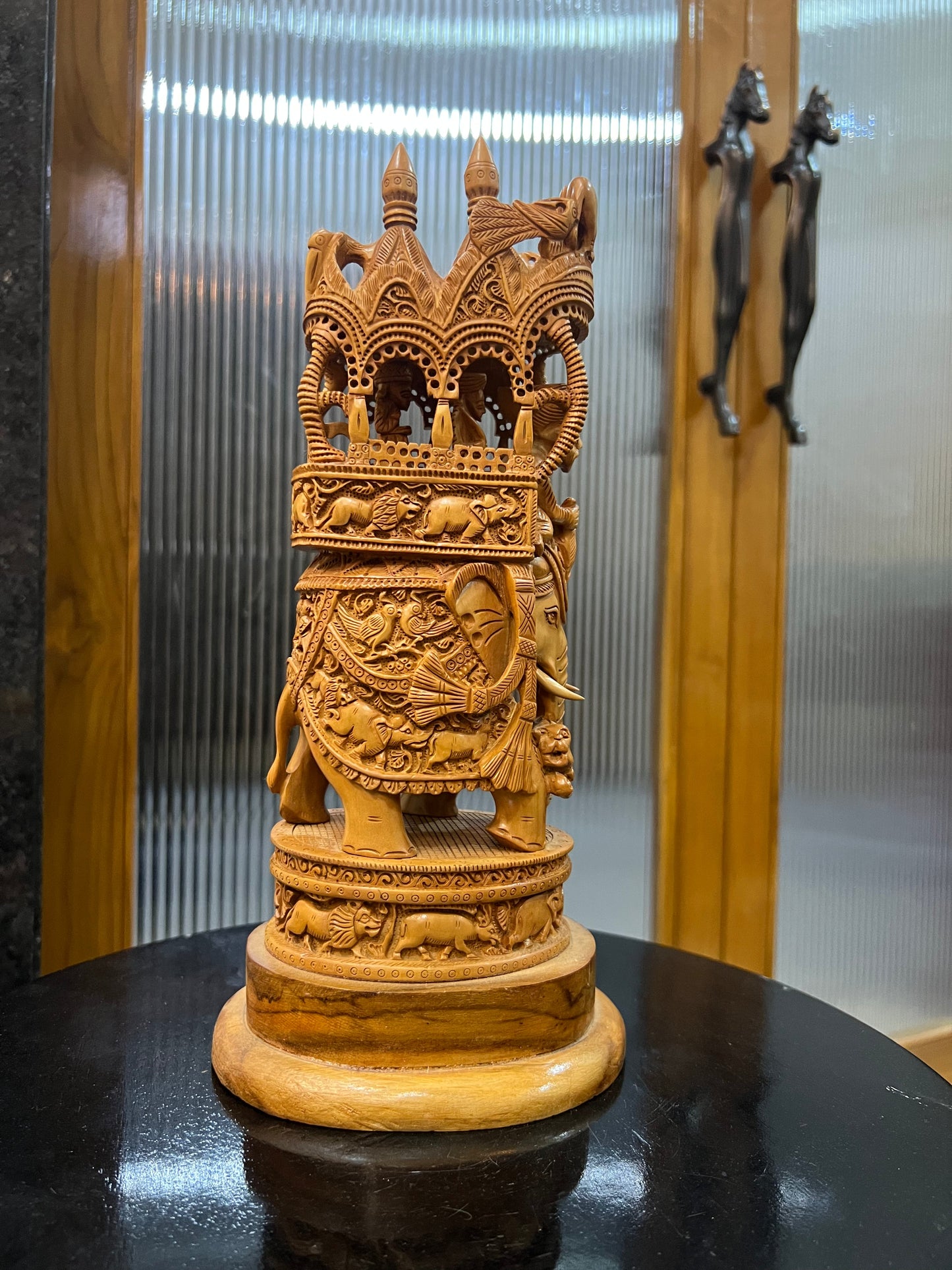 Sandalwood Fine Carved Royal Elephant Ambabari Statue (12" inches) - Malji Arts