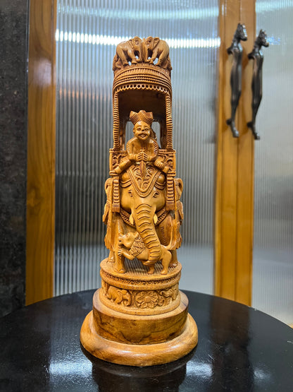 Sandalwood Fine Carved Royal Elephant Ambabari Statue (12" inches) - Malji Arts