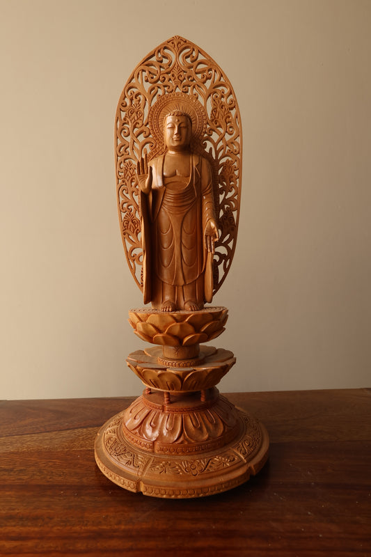 Sandalwood Standing Blessing Buddha Statue - Malji Arts