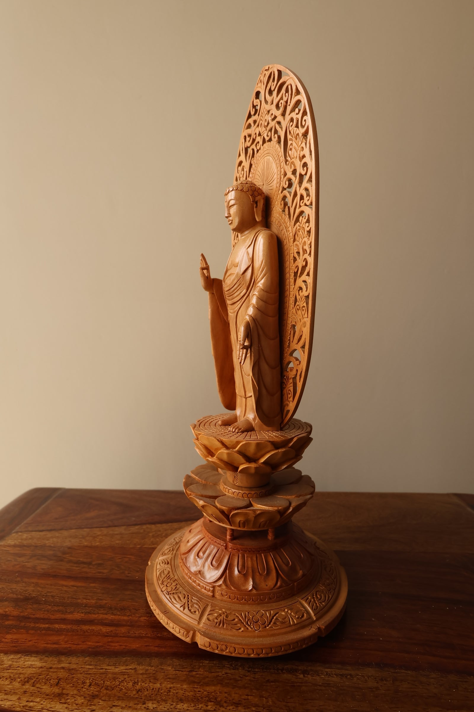 Sandalwood Standing Blessing Buddha Statue - Malji Arts