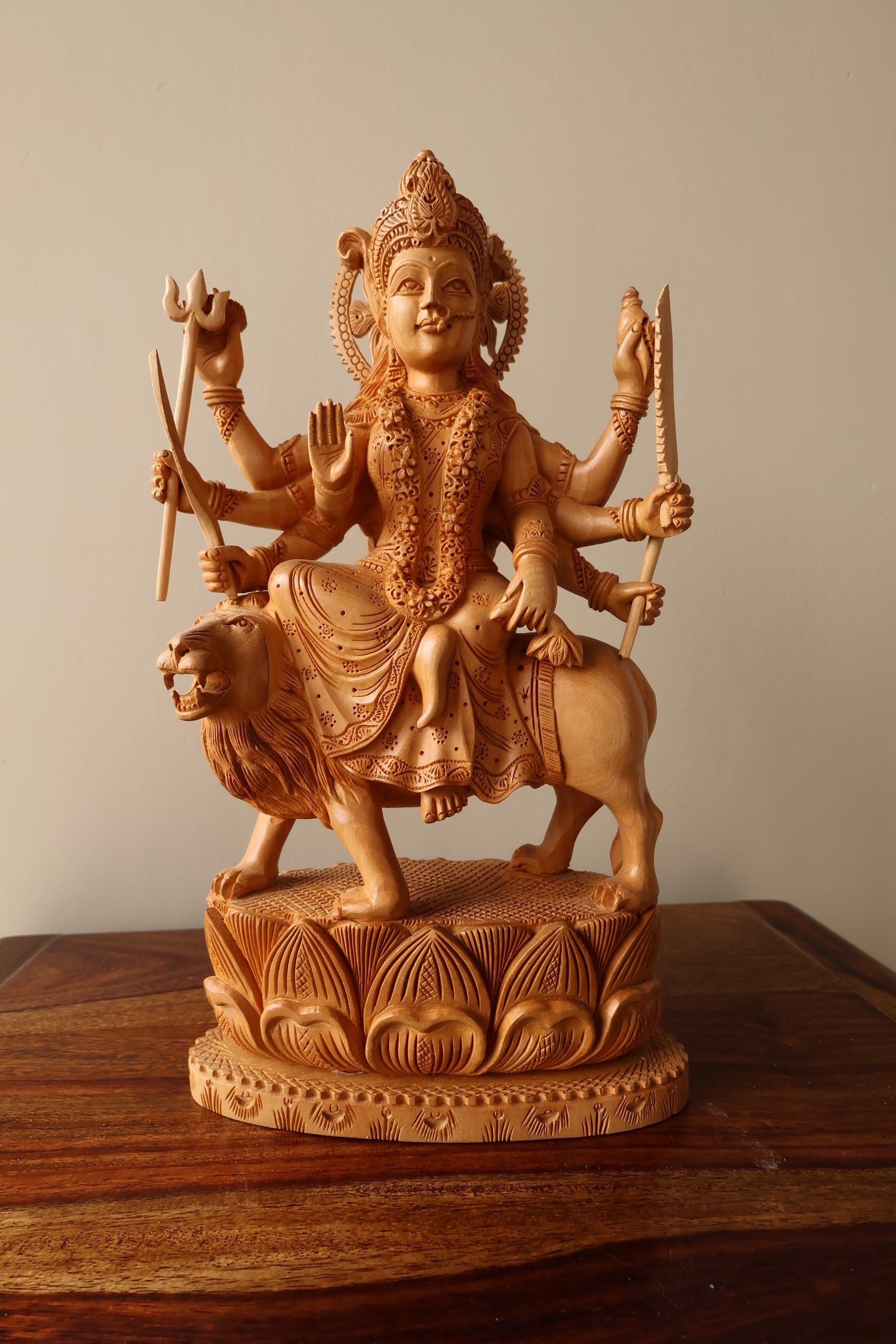wooden Carved Durga Statue - Malji Arts