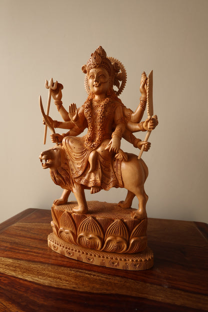 wooden Carved Durga Statue - Malji Arts