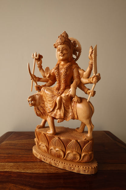 wooden Carved Durga Statue - Malji Arts