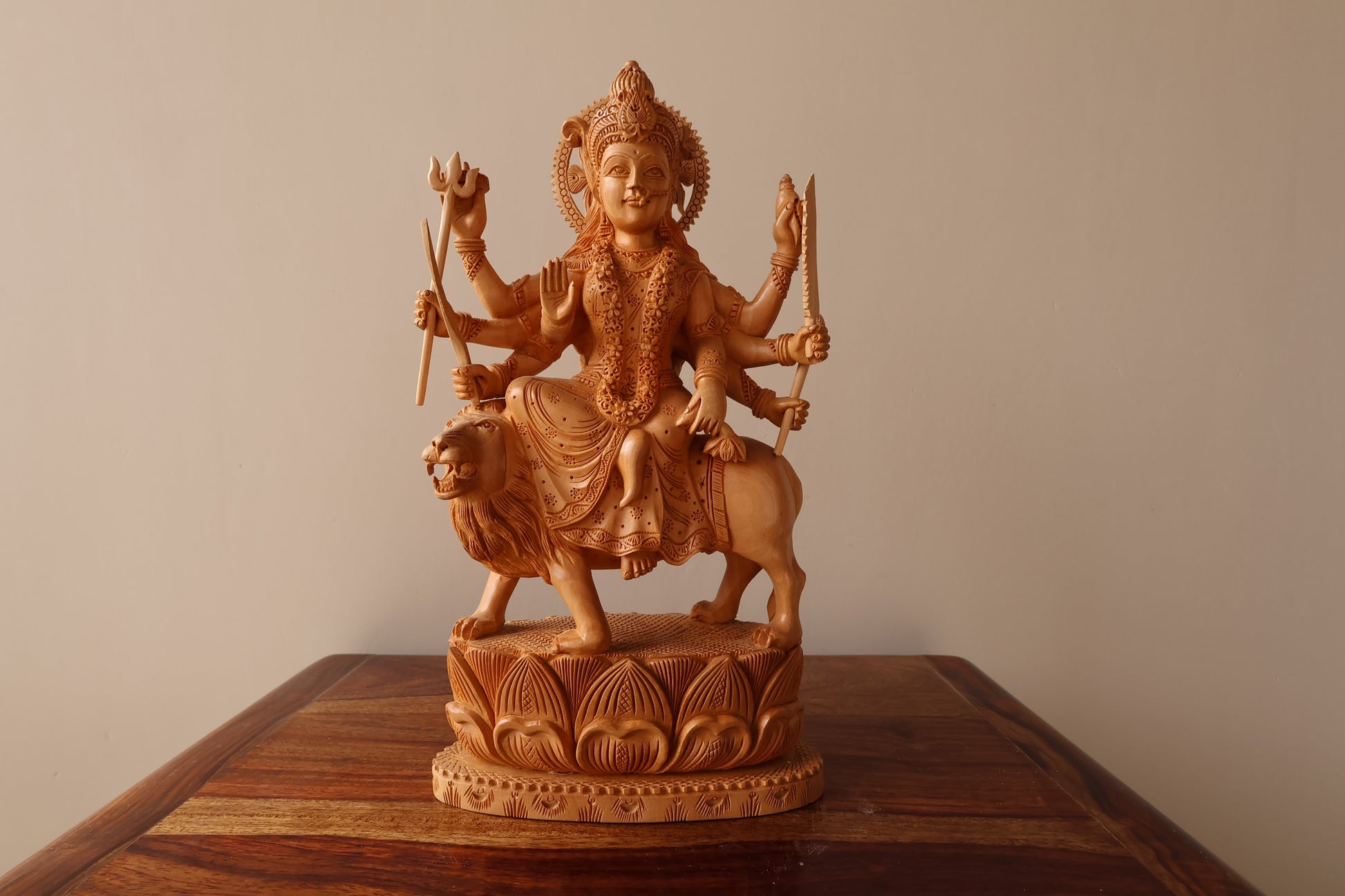 wooden Carved Durga Statue - Malji Arts