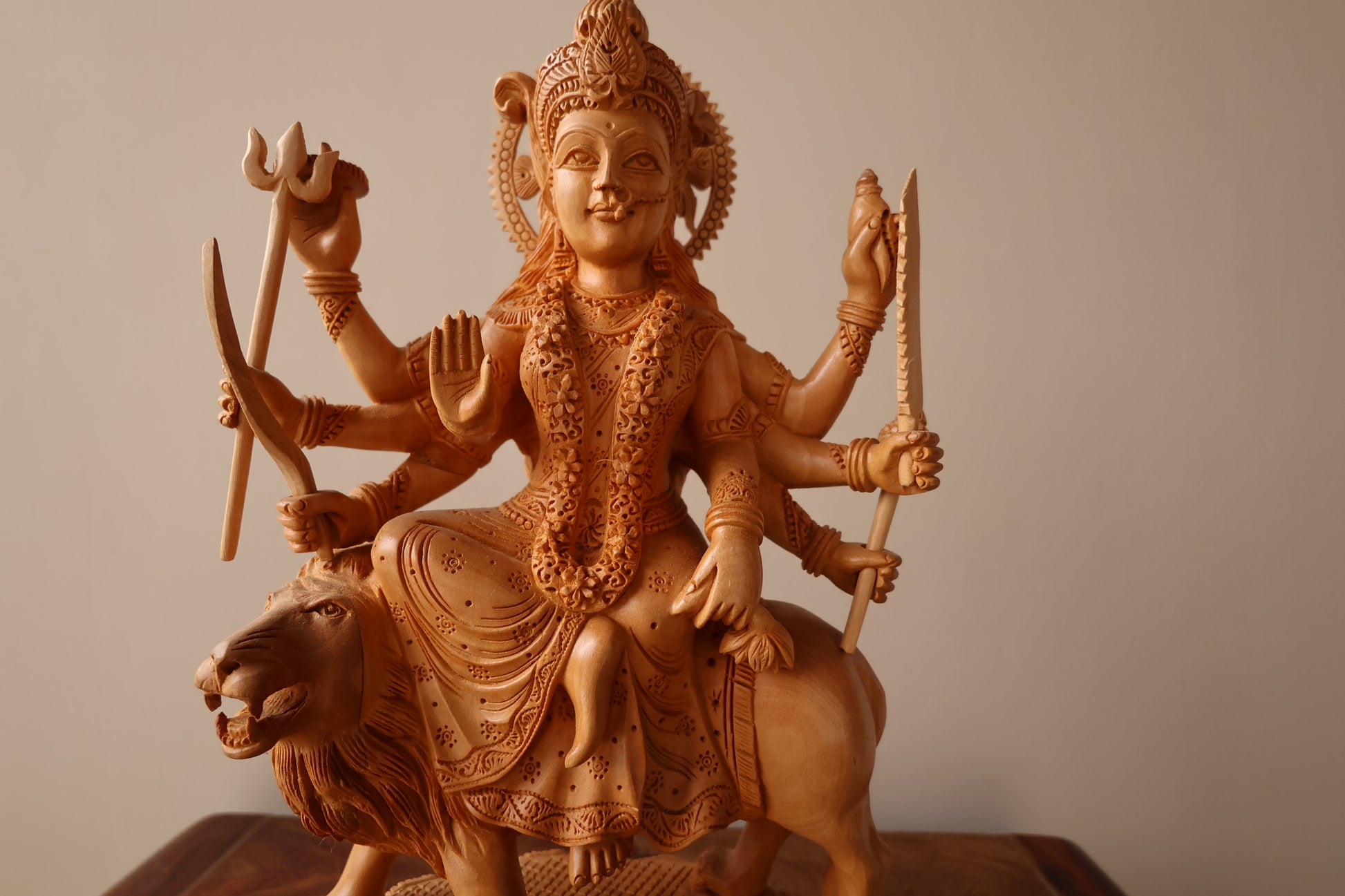 wooden Carved Durga Statue - Malji Arts