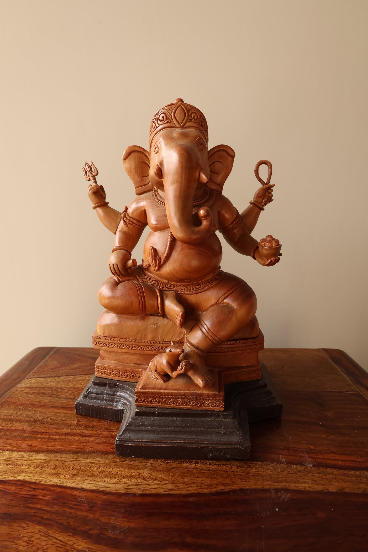 sandalwood beautifully hand carved sitting lord ganesha - Malji Arts