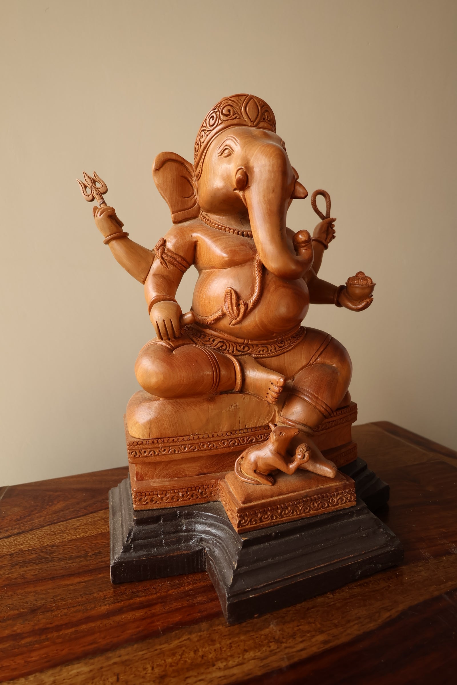 sandalwood beautifully hand carved sitting lord ganesha - Malji Arts