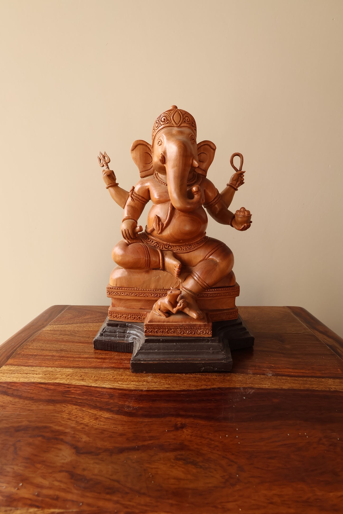 sandalwood beautifully hand carved sitting lord ganesha - Malji Arts