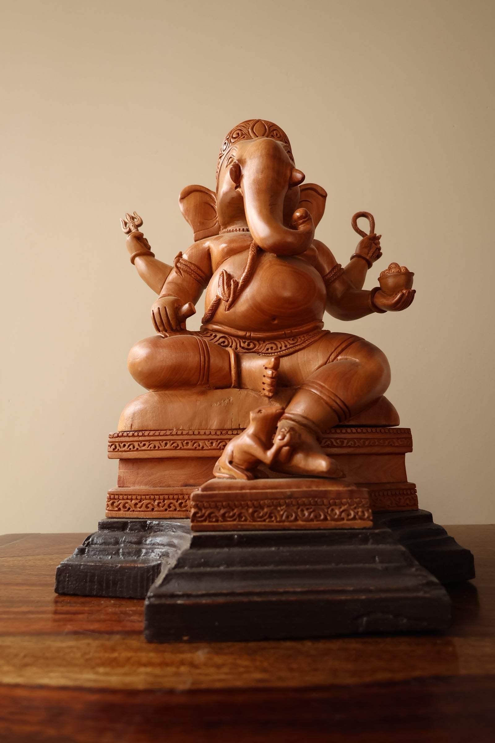 sandalwood beautifully hand carved sitting lord ganesha - Malji Arts