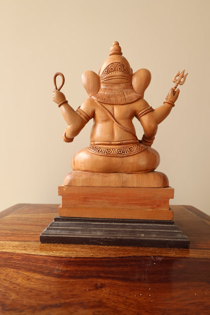 sandalwood beautifully hand carved sitting lord ganesha - Malji Arts