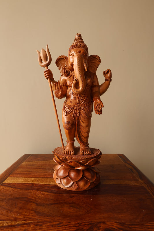 Sandalwood Standing Ganesha Indian Style Statue - Malji Arts