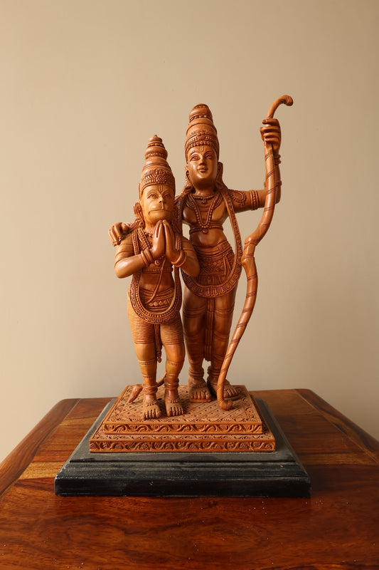 Sandalwood Rama with Hanumana statue - Malji Arts