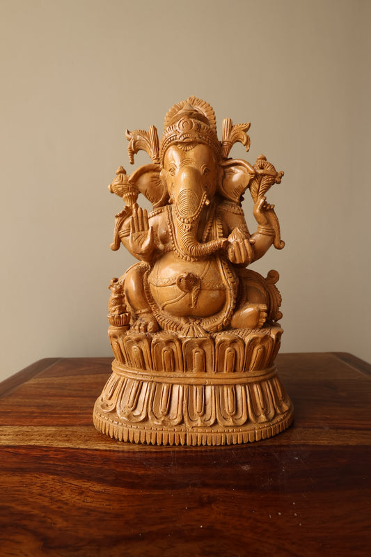 Vintage Rare Sandalwood Fine Carved Ganesha - Malji Arts