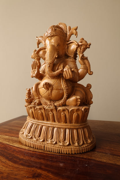 Vintage Rare Sandalwood Fine Carved Ganesha - Malji Arts