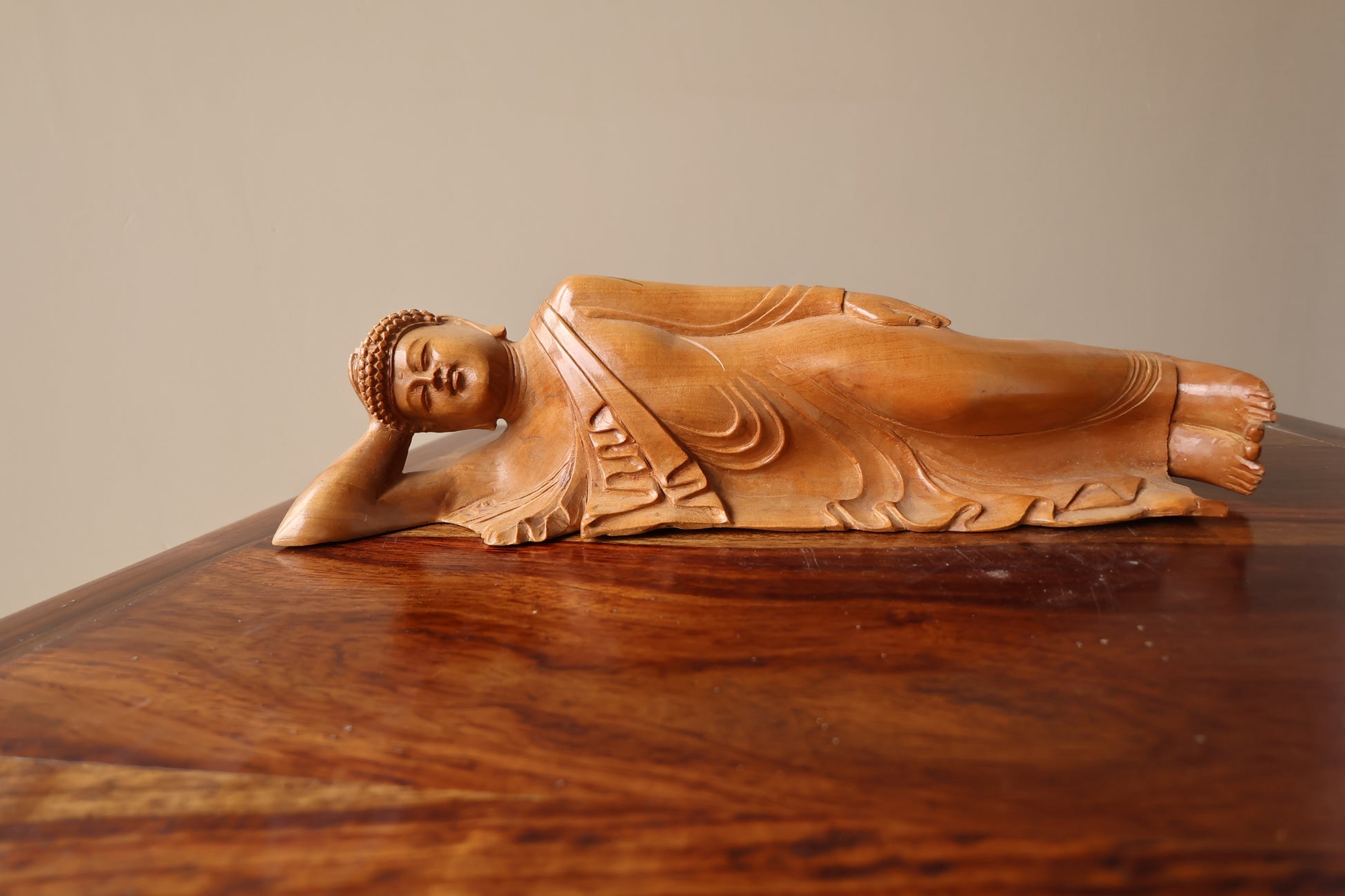 Sandalwood Vintage Resting Buddha or Sleeping Buddha Statue - Malji Arts