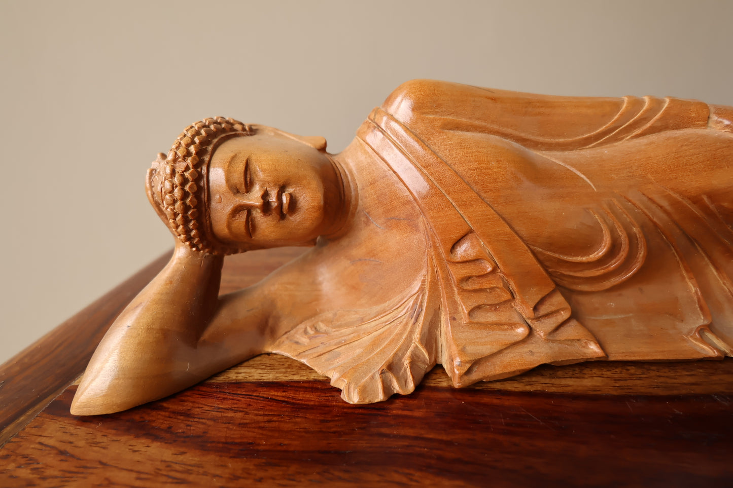 Sandalwood Vintage Resting Buddha or Sleeping Buddha Statue - Malji Arts