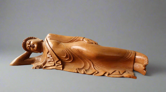 Sandalwood Vintage Resting Buddha or Sleeping Buddha Statue - Malji Arts