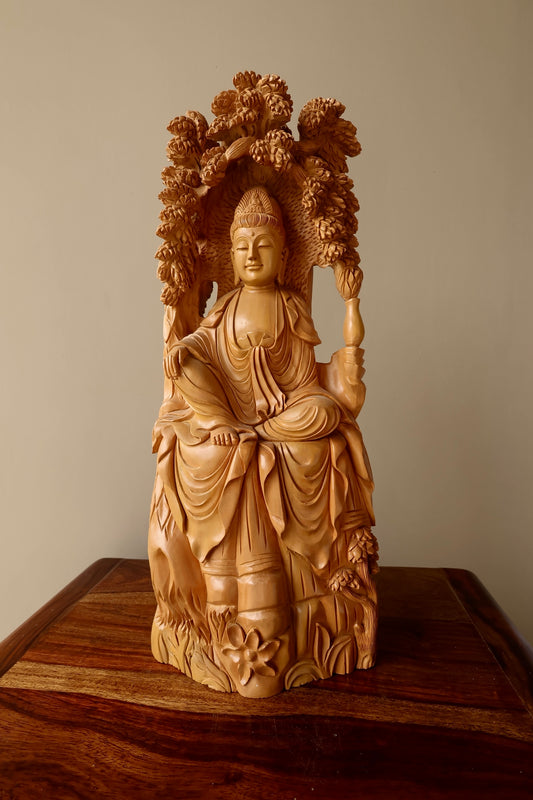 Sandalwood Resting Buddha Under Tree Statue - Malji Arts