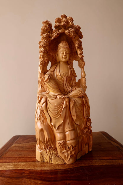 Sandalwood Resting Buddha Under Tree Statue - Malji Arts
