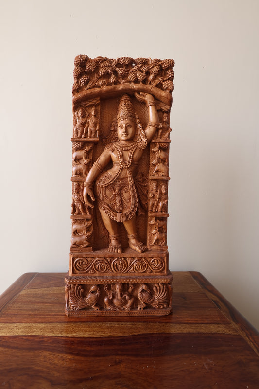 Sandalwood Rare Krishna Statue Holding Goverdhan - Malji Arts