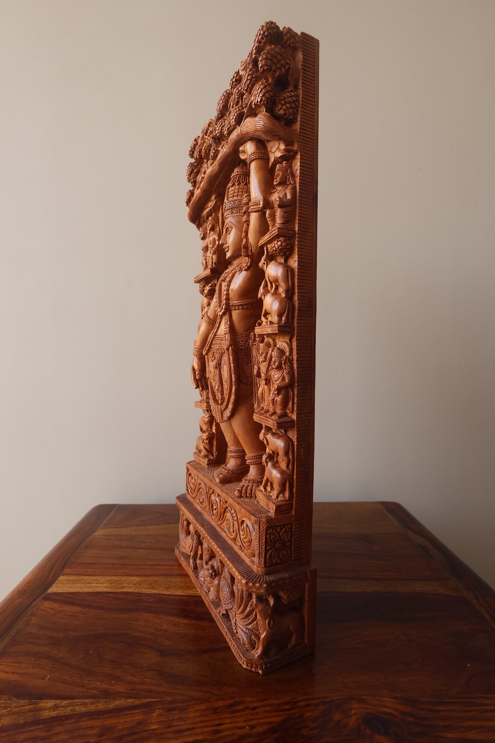 Sandalwood Rare Krishna Statue Holding Goverdhan - Malji Arts