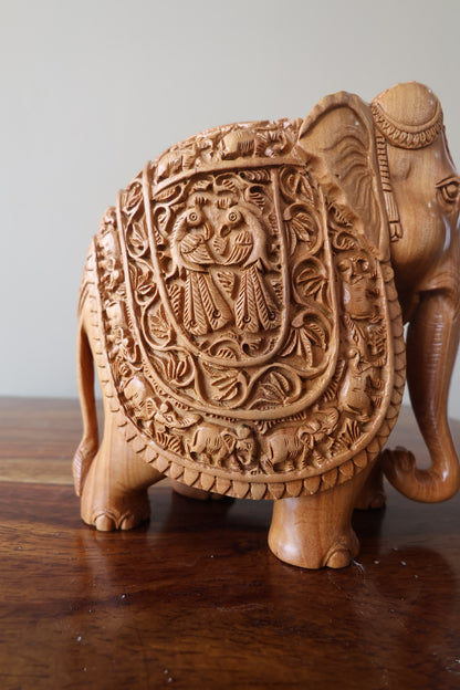 Sandalwood Hand Carved Elephant Statue with base - Malji Arts