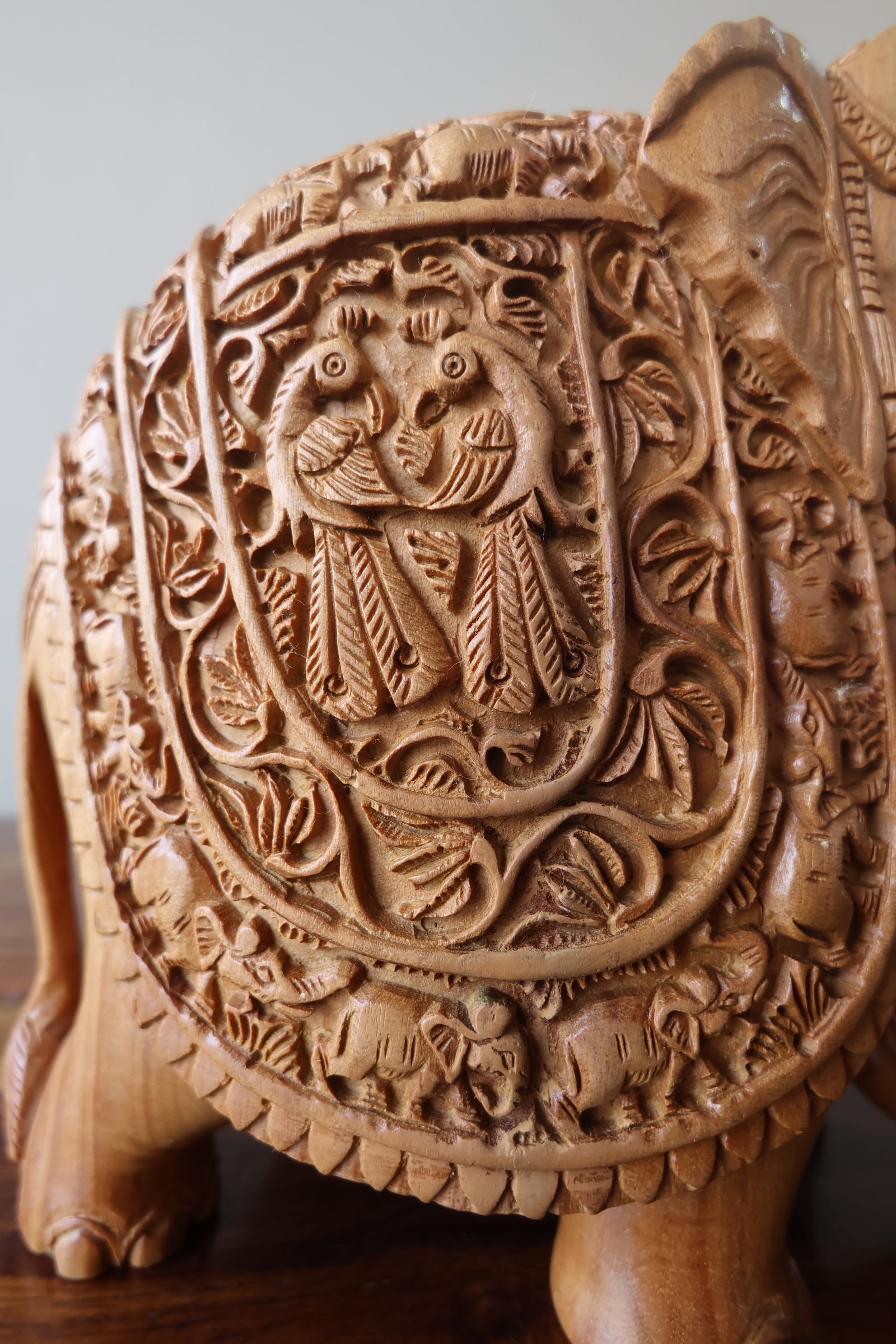 Sandalwood Hand Carved Elephant Statue with base - Malji Arts