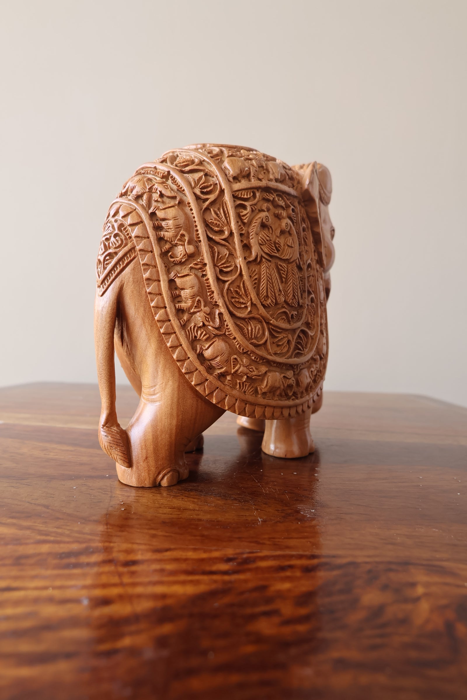 Sandalwood Hand Carved Elephant Statue with base - Malji Arts