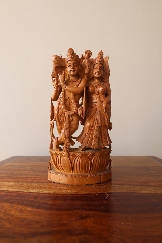 Sandalwood Beautifully Carved Radha Krishna Statue - Malji Arts