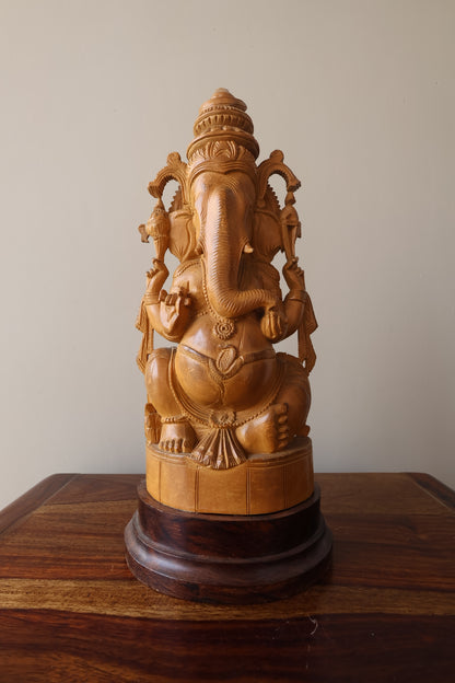 sandalwood Fine Hand Carved Ganesha Statue - Malji Arts