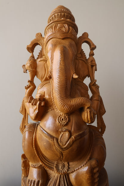 sandalwood Fine Hand Carved Ganesha Statue - Malji Arts