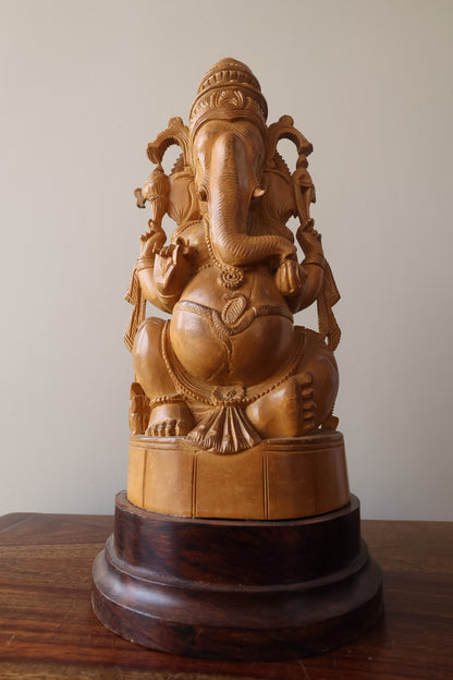 sandalwood Fine Hand Carved Ganesha Statue - Malji Arts