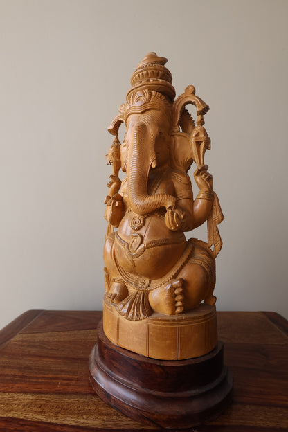 sandalwood Fine Hand Carved Ganesha Statue - Malji Arts