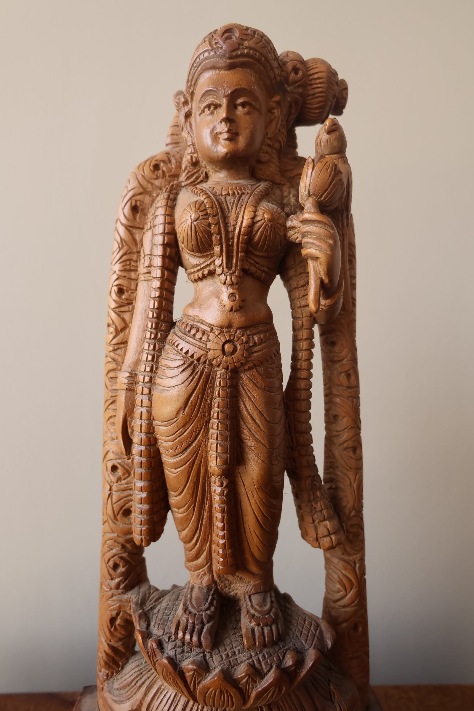 Antique Sandalwood Radha Holding Parrot Statue - Malji Arts