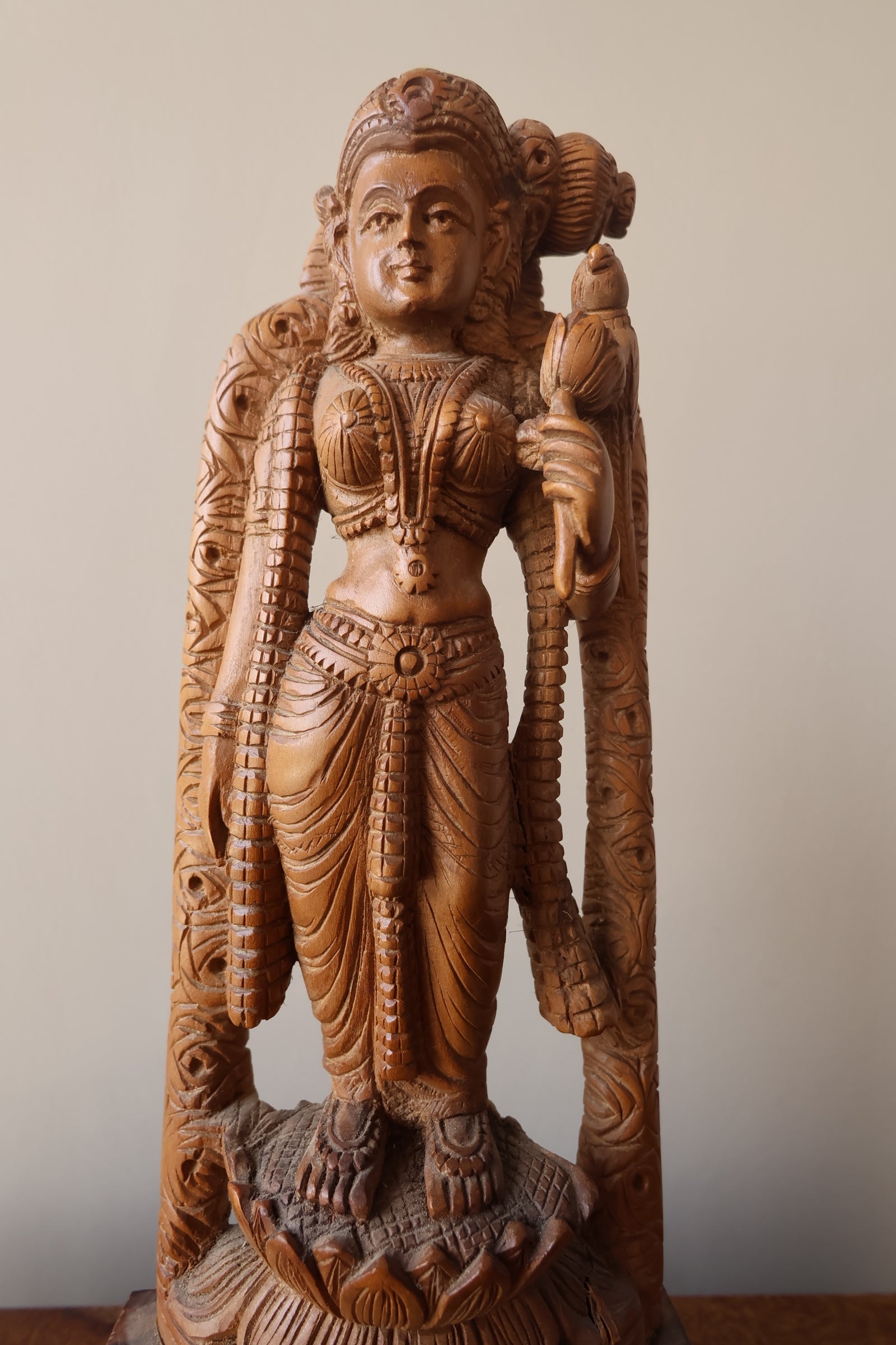 Antique Sandalwood Radha Holding Parrot Statue - Malji Arts
