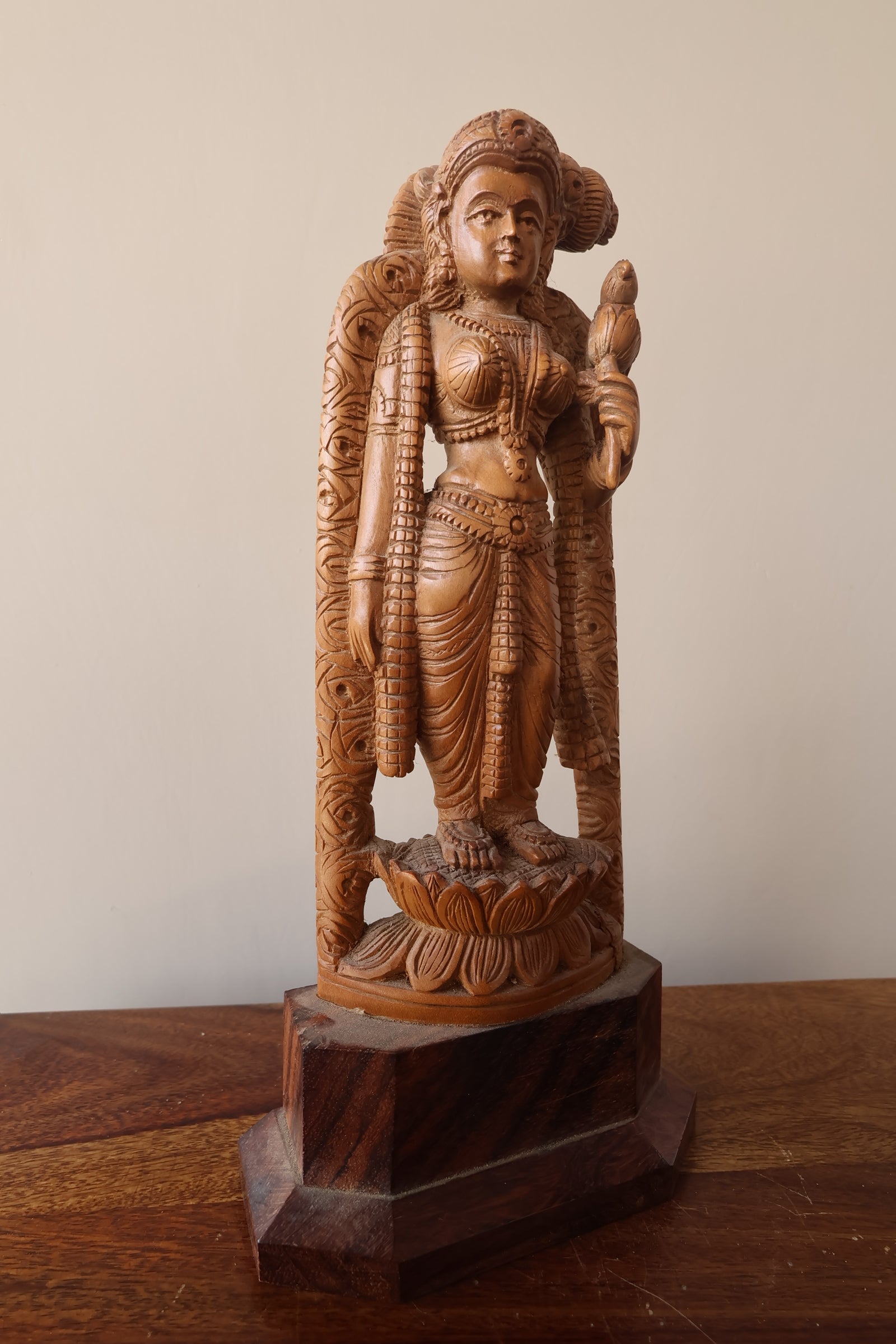 Antique Sandalwood Radha Holding Parrot Statue - Malji Arts