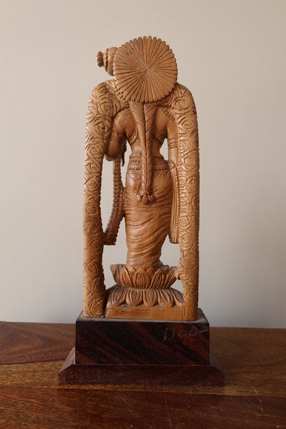 Antique Sandalwood Radha Holding Parrot Statue - Malji Arts
