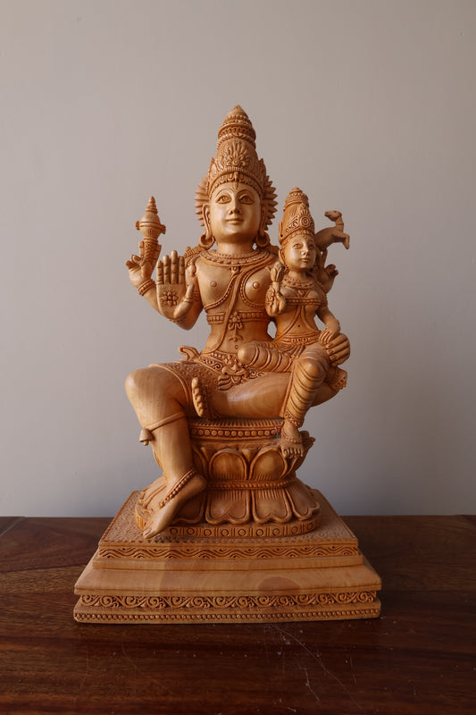 Wooden Fine Hand Carved Vishnu Laxmi Statue - Malji Arts