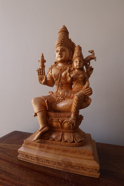 Wooden Fine Hand Carved Vishnu Laxmi Statue - Malji Arts