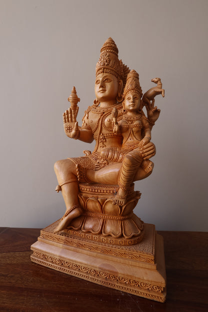 Wooden Fine Hand Carved Vishnu Laxmi Statue - Malji Arts