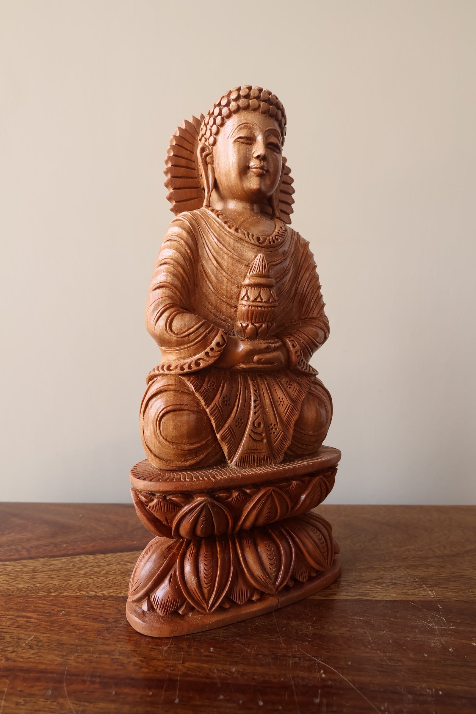 Sandalwood Beautifully Hand Carved Rare Meditation Buddha Statue - Malji Arts
